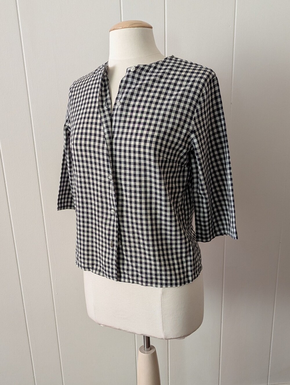 Vintage Handmade Black and White Gingham Button Down Shirt